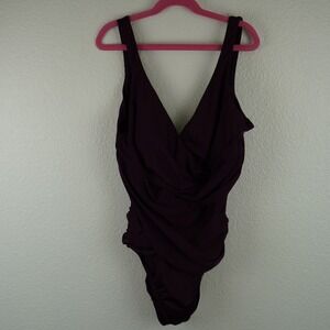 Miraclesuit‎ One Piece Swimsuit Tummy Control Ruched Plum Purple Womens M L
